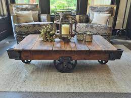 Restored factory cart coffee table vintage lineberry industrial railroad iron. Reclaimed Factory Cart Benchmark Wood Studio