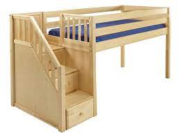 The upper bunk is entered by stairs, while the lower is encompassed by drawers. Maxtrix Great Low Loft Bed With Staircase On End Low Loft Beds Kids Loft Beds Single Loft Bed