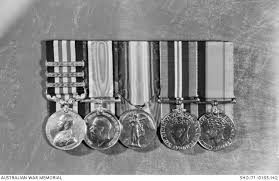 Queanbeyan, NSW. May 1971. Photograph of the medals awarded to veteran Ernest  Corey. Mr Corey was ...