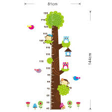 Us 7 18 15 Off Owl Monkey Butterfly Flower Tree Growth Chart Wall Art Home Decorations Animals Stickers Cartoon Childrens Decals Cd003 4 0 In Wall