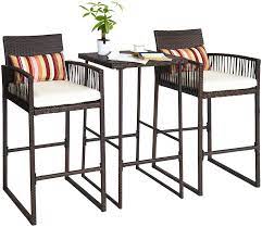 Elecwish 3 piece pub table set bar stool counter height bistro kitchen dining chair round. Buy Aura Outdoor 3 Piece Patio Bar Set Bar Height Bistro Table Set Of 3 High Top Wicker Bar Stools And Table Outdoor Bar Set With Cushions And Pillows Rattan Steel