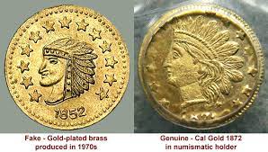 Find the current california fractional gold values by year, coin varieties, and specific grade. Coin Value Us California Fractional Gold Fake Counterfeit 1849 To 1857