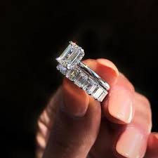Louilyjewelry Sterling Silver 5 0 Carat Emerald Cut Wedding Ring Set