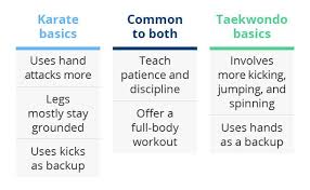 Karate Vs Taekwondo Similarities And Differences Taekwondo Karate Practice Martial Arts