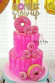 Donut Grow Up Birthday Party Ideas Photo 3 Of 6 Donut Birthday Cake Birthday Present Cake Pink Birthday Cakes