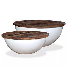 Find new white coffee tables for your home at. Coffee Table Set 2 Pieces Solid Reclaimed Wood White Bowl Shape