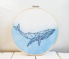 Geometric Whale Embroidery Hoop Art Tumblr Room Decor Etsy Embroidery Hoop Wall Embroidery Hoop Wall Art Embroidered Wall Art