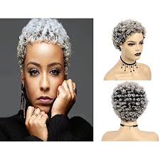 Check spelling or type a new query. Buy Short Grey Curly Wigs For Black Women Gray Pixie Cut Kinky Curly Wig With Bangs Synthetic Hair Short Afro Curly Wigs For Lady Gray Black Mixed With Blonde Online In Indonesia