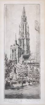 Kathedraal Antwerpen Ets Gesigneerd Romain Malfliet Antwerpen Kathedraal Belgie