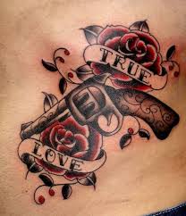 Red rose and guns 3d tattoo on man chest. Guns And Roses Tattoos Designs Ideas And Meaning Tattoos For You