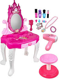 Amazon Com Pretend Play Vanity Set For Little Girls With Mirror And Makeup Table For Kids Beauty Set With Fashion Makeup Accessories Toys Games