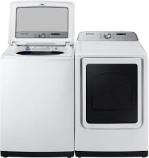 Unplug the unit and plug it back in this should unlock the door. Samsung Sawadrew54001 Side By Side Washer Dryer Set With Top Load Washer And Electric Dryer In White