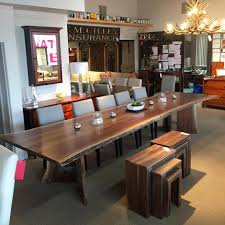 Good Shot Of The Showroom 14 Live Edge Walnut Dining Table Mixed In With Some Leathe Live Edge Wood Table Walnut Dining Table Live Edge Walnut Dining Table
