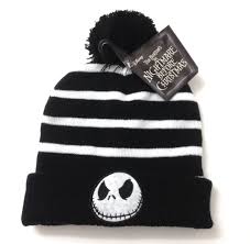 Jack Skellington Pom Beanie Striped Nightmare Before Christmas Winter Knit Hat Disney Beanie Winter Knit Hats Cool Hats Knitted Hats