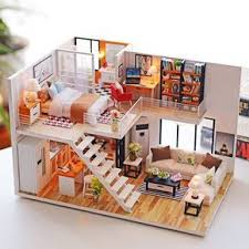 diy loft apartments dollhouse wooden dust cover kit led christmas birthday gifts ebay wooden dolls house furniture loft apartment house design