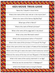 Kids Movie Trivia Free Printable Moms Munchkins Kid Movies Movie Facts Movie Night Birthday Party