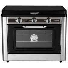 Cocina de 60x60cm con 3 quemadores a gas y horno a gas preparada para gás butano/propano. Hornillo Con Horno Portatil De Gas Midlan Bayasun Camping
