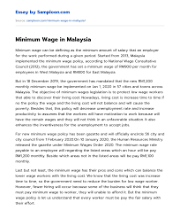 The government said the minimum wage will increase from rm1,100 to rm1. Minimum Wage In Malaysia Free Essay Sample On Samploon Com