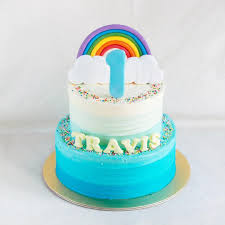 Birthday Cake For Baby Boy 1 Year Price A Fun Rainbow And Ombre Cake One Of The More Popular Designs For First Birthdays Cake Baby Birthday Cakes First Birthday Cakes