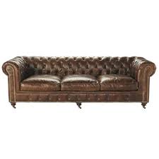 Setzen sie das leder keiner direkten sonneneinstrahlung oder der direkten, intensiven wärme einer heizung aus. Gestepptes Sofa 4 Sitzer Aus Leder Braun Vintage Chesterfield Maisons Du Monde