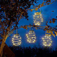 Ollivage hanging solar lights, dancing flame solar lights outdoor hanging lanterns, solar powered torch lights and usb charging solar flame landscape lights for garden patio deck yard path, 2 pack. Solar Silver Effect Spiral Solar Powered Led Outdoor Hanging Light Pack Of 4 Diy At B Q