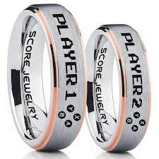 Gamer Rings Couple Ring Set Player 1 Player 2 Rings Controller Rings Silver Gamer Wedding Rings Silver Tungsten Gamer Wedding Bands Silver Tungsten Rings Blue Tungsten Ring Couples Ring Set Tungsten