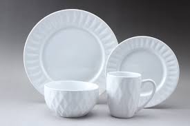 Gibson elite portina 124306.16r round everyday 16 piece reactive glaze dinnerware set plates, bowls, and mugs, microwave and dishwasher safe, white. Jingshi White 16pcs Embossed Stoneware Plates Bowls Mugs Dinnerware Set Services For 4 China Dinnerware Set And Stoneware Dinnerware Set Price Made In China Com