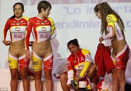 Colombia women's cycling team uniforms cause controversy. Colombian Women S Cycling Team Refuse To Stop Wearing Flesh Coloured Kit Daily Mail Online