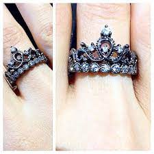 Black Rhodium Plated Sterling Silver Crown Ring Princess Etsy Silver Crown Ring Crown Ring Princess Crown Ring