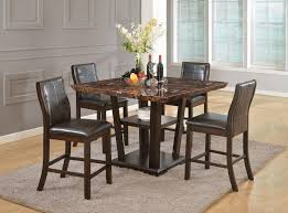 5 Piece Counter Height Table And 4 Chairs Faux Marble Top In Glossy Stone Motif Espresso Wood Fin Dining Table In Kitchen Counter Height Dining Sets Dining