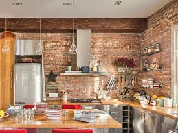 Cozy Home Interior With Red Brick Wall Design Brick Kitchen Brick Interior Wall Cozy House