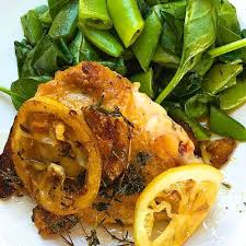 Lemon Garlic Pan Roasted Chicken Thighs With Spinach And Snap Peas Recipe Pan Roasted Chicken Thighs Chicken Dinner Recipes Poultry Recipes