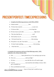 Present Perfect Time Expressions Present Perfect Perfect Tense Writing Worksheets