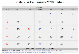 January 2020 Indian Holidays Calendar Holiday Calendar Calendar Calendar Template