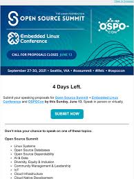 How many days ago was june 30th 2021? The Linux Foundation Lf Events Newsletter June 2021 Milled