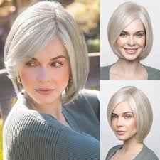EIKODO-Short Bob Wig Layered Bob Gray Wigs for Women Ombre Grey Short Bob  Natural Straight Hair Wig Mix Gray Heat Synthetic Wig Salt N Pepper Wigs