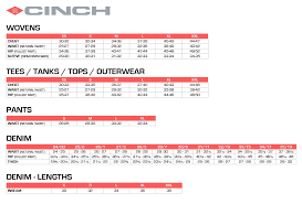 Size Chart Cinch Jeans Online Store