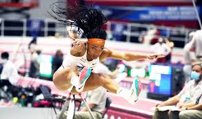 During a track meet in . Tara Davis Long Jumps World Leading 6 93m Aw