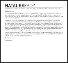 Medical Technologist Cover Letter Sample Cover Letter Templates Examples