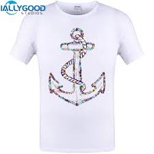 2017 Newest Multicolour Sea Anchor Print Men T Shirt Summer Short Tops Cool Design Hipster Tee Shirts Plus Size S 6xl Shirts Funny Designer White T