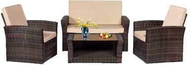 With soft cushion, it also can ensure softness and comfortable seating experience. Amazon Com Patio Sofa Set 4pcs Outdoor Furniture Set Pe Rattan Wicker Cushion Outdoor Garden Sofa Furniture With Coffee Table Bistro Sets For Yard Garden Outdoor