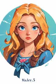 A drawing of a girl with blonde hair and blue eyes