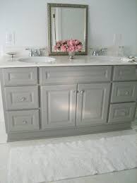 Diy Custom Gray Painted Bathroom Vanity From A Builder Grade Cabinet Painted Vanity Bathroom Bathroom Vanity Makeover Bathroom Cabinets Diy