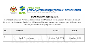 Lembaga pemasaran pertanian persekutuan (fama). Jawatan Kosong Terkini Lembaga Pemasaran Pertanian Persekutuan Fama Kerja Kosong Kerajaan Swasta
