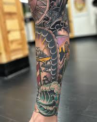 A Sharks Playground 🦈💀 I had so much fun doing this custom piece for @ caleb.gabriele.11 Thanks for getting tattooed my dude • Done at  @outdoortraditionstattoo • #angelopeztattoos