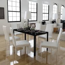 Black Dining Set 6 White Chairs 1 Table Contemporary Design Lovdock Com Dining Furniture Sets Cheap Dining Room Sets Dining Room Furniture Sets