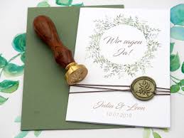 Angeboten werden zwei körbchen für. Einladungskarte Hochzeit Karte Einladung Mit Namen Umschlag Grun Siegel Olive