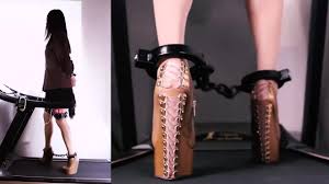 BoundHub - Asian Chained Treadmill Walking in Heels-17