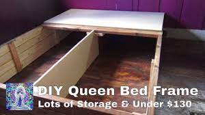 Queen platform bed frame with storage drawers materials: Diy Queen Bed Frame With Storage Under 130 Youtube