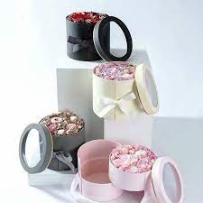Double Layer Round Flower Paper Boxes With Ribbon Creative Rose Bouquet Gift Wrap Packaging Cardboard Box Va Ribbon Rose Bouquets Paper Flowers Flower Box Gift